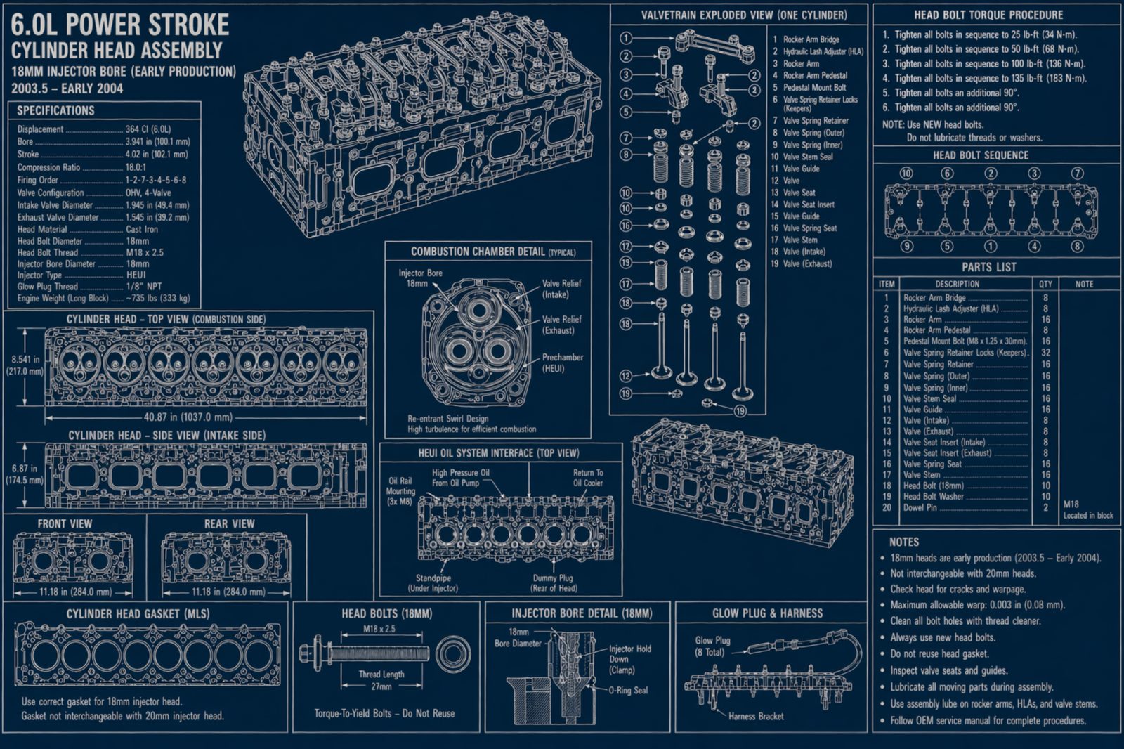 6.0L Powerstroke cylinder head assembly diagram
